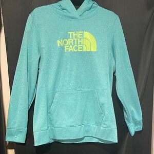 The North Face Teal Hoodie with Yellow Logo